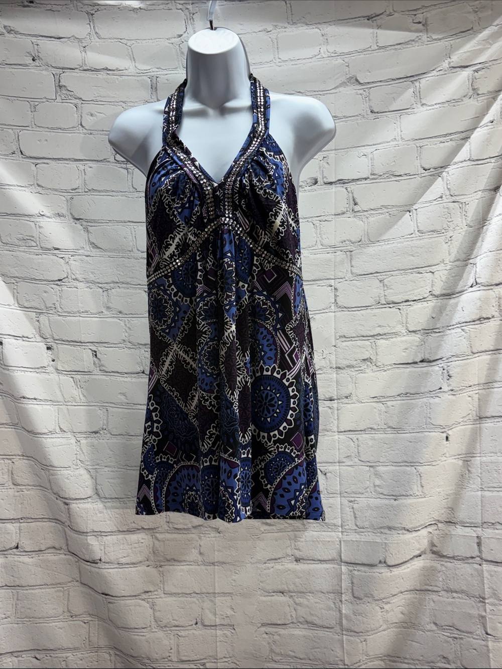 INC International vintage Concepts blue and purple Patterned Halter Tank Top